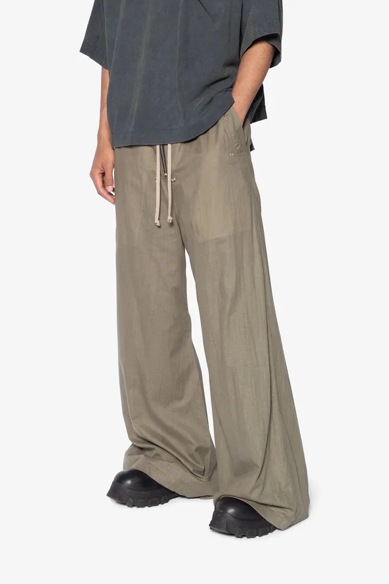 KHAKI ELASTIC WAIST WIDE LEG PANTS