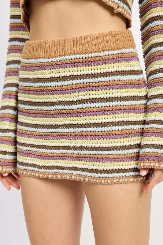 Low Rise Striped Crochet Skirt