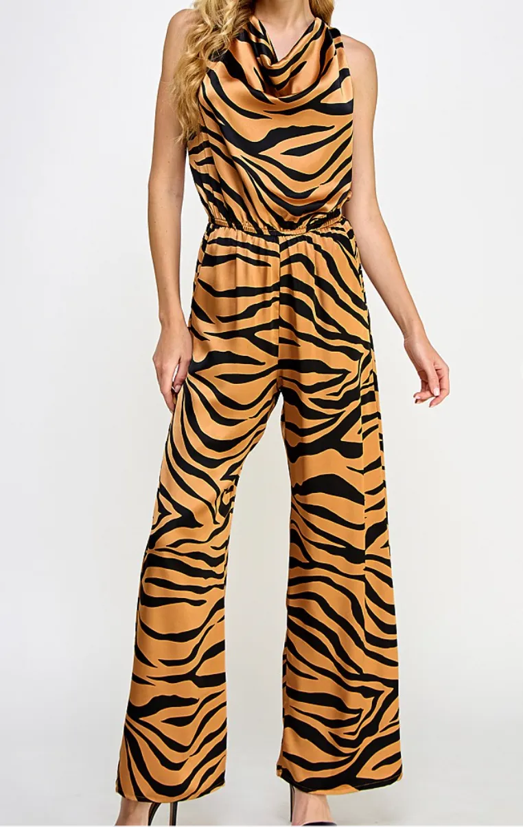 Animal Print Sleeveless Jumpsuit