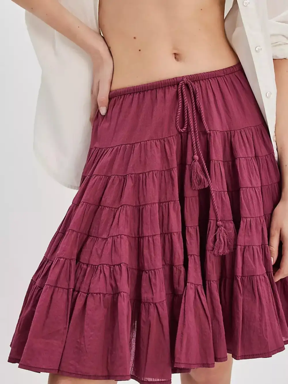 Smooth Drawstring Tiered Skirt