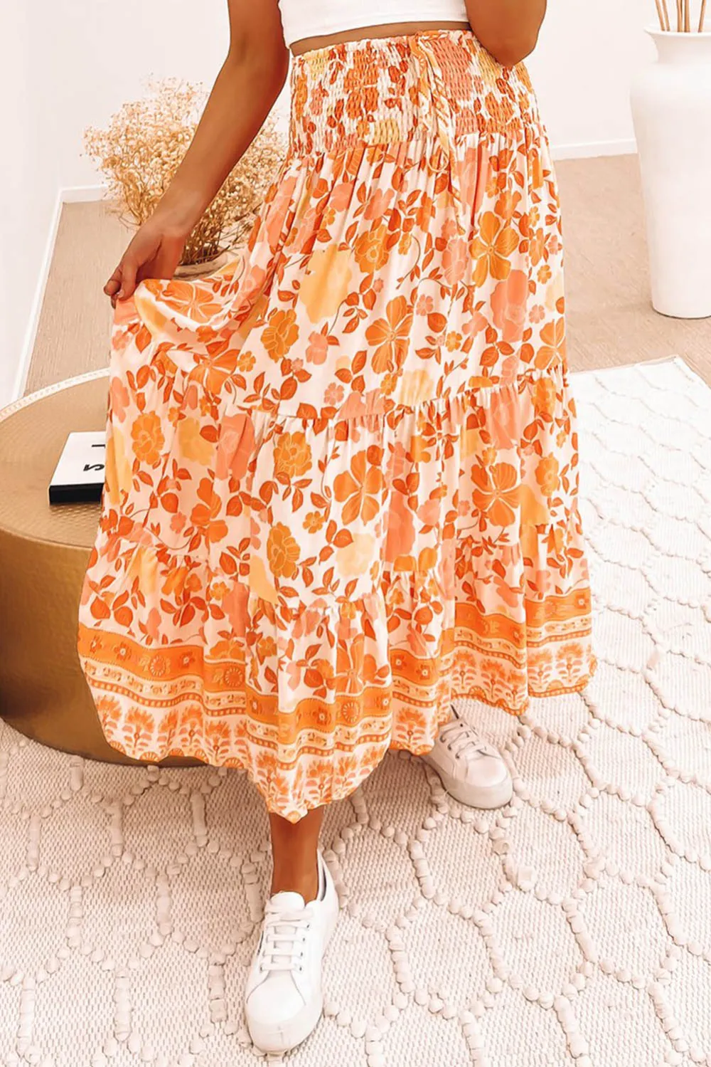 Minimal Maxi Floral Print Skirt