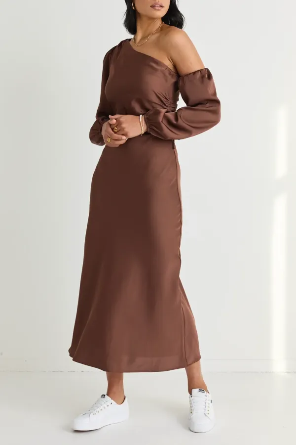 One - Shoulder Satin Maxi Dress