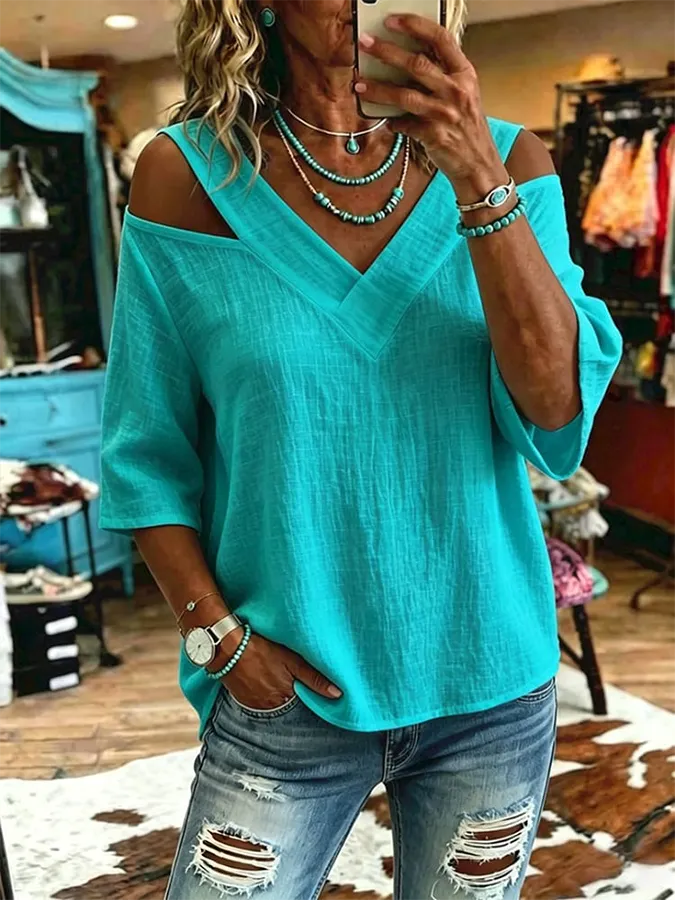 Women's Vintage Off-shoulder Patchwork Casual Shirt