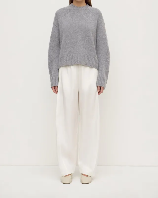 Gray Marle Cashmere Crew-Neck Knit Sweater