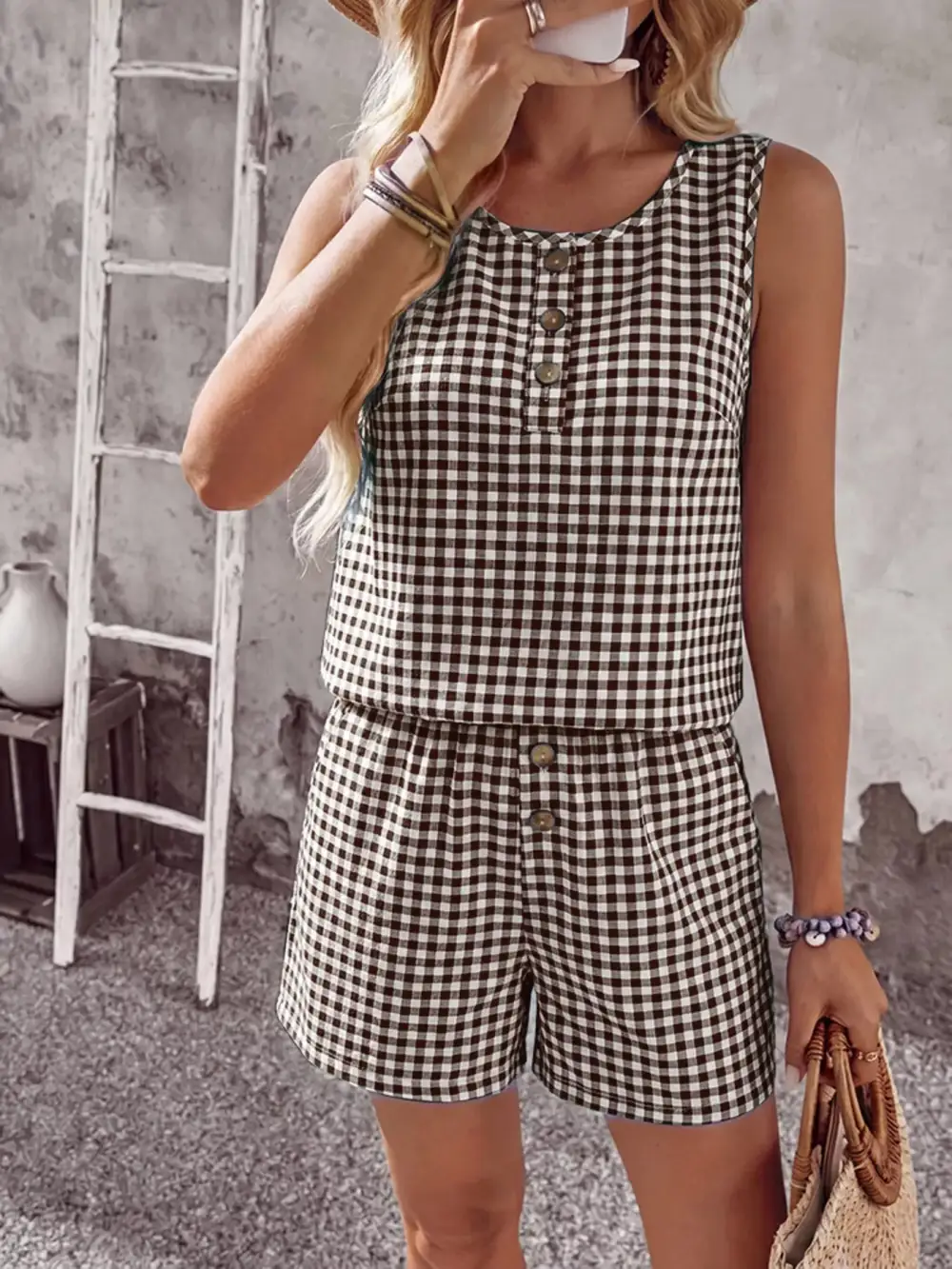 Sleeveless Gingham Jumpsuit