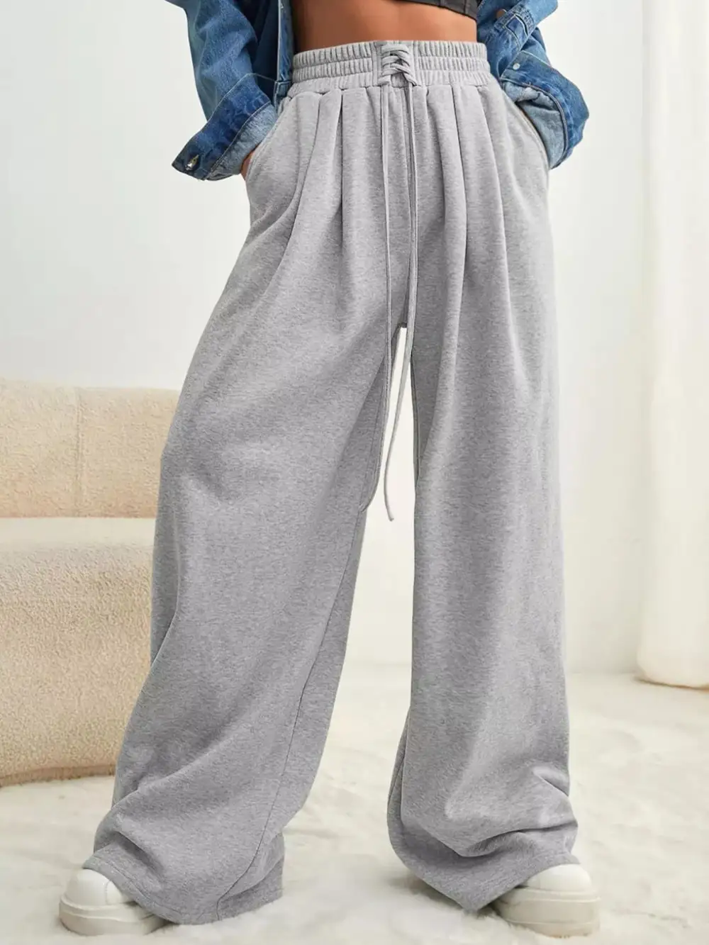 Drawstring Waist Wide Leg Pants