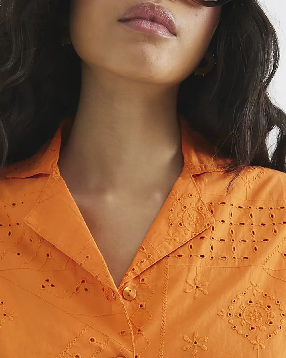 Orange Small Cutout Cotton Shirts