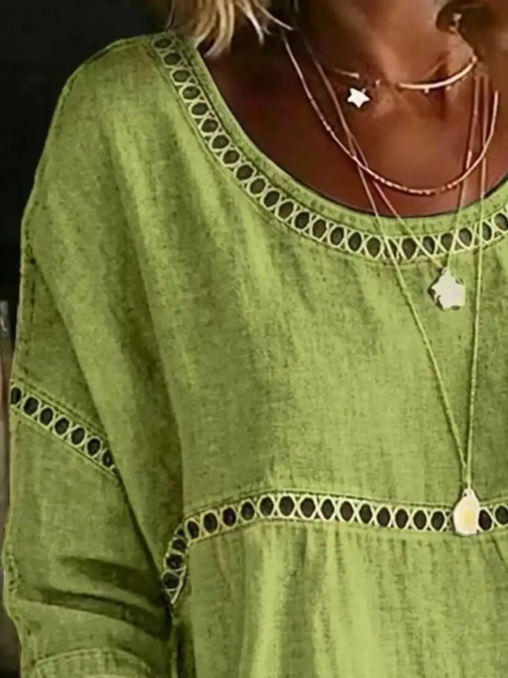 Hollow Out Round Neck Top Plus