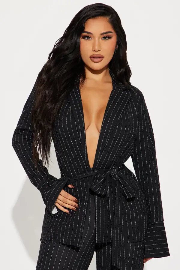 Next Level Pinstripe Pant Set - Black/combo