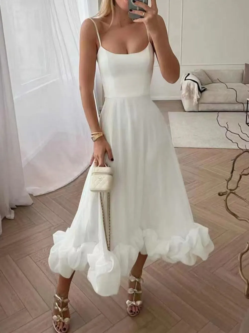 Scoop Neck Ruffle Midi Dress
