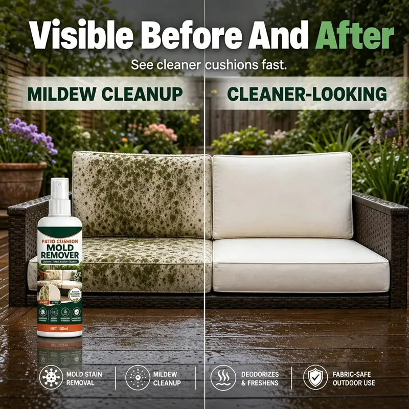 Patio Cushion Mold Remover Spray, Powerful Mildew Stain Cleaner, Quick Mold & Mildew Stain Removal Spray Safe for Outdoor Fabric Cushions, Patio Furniture Upholstery Cleaning Solution