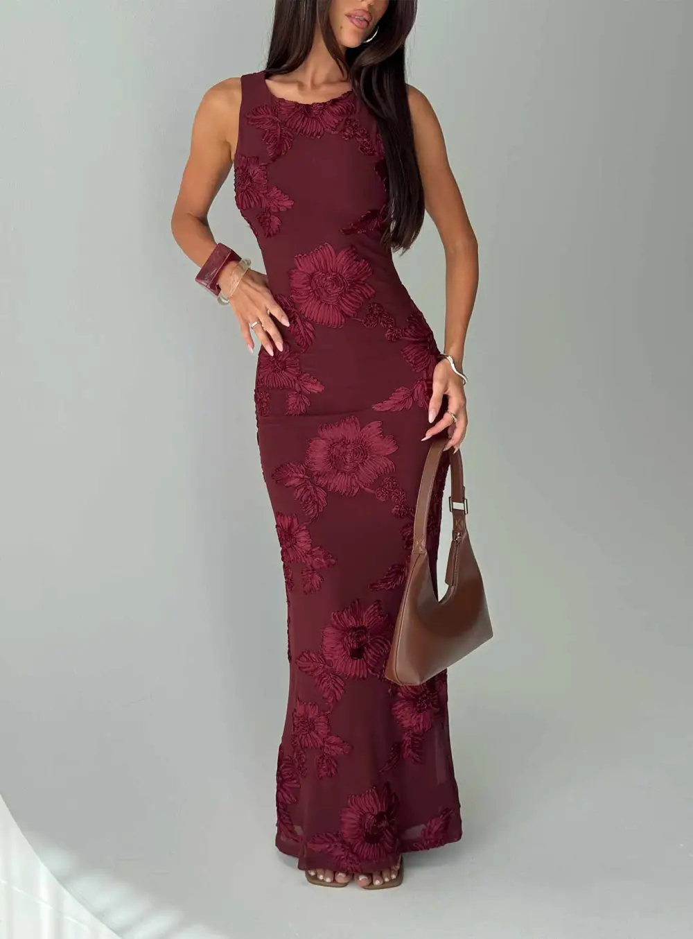 Sweetheart Neck Mesh Maxi Dress