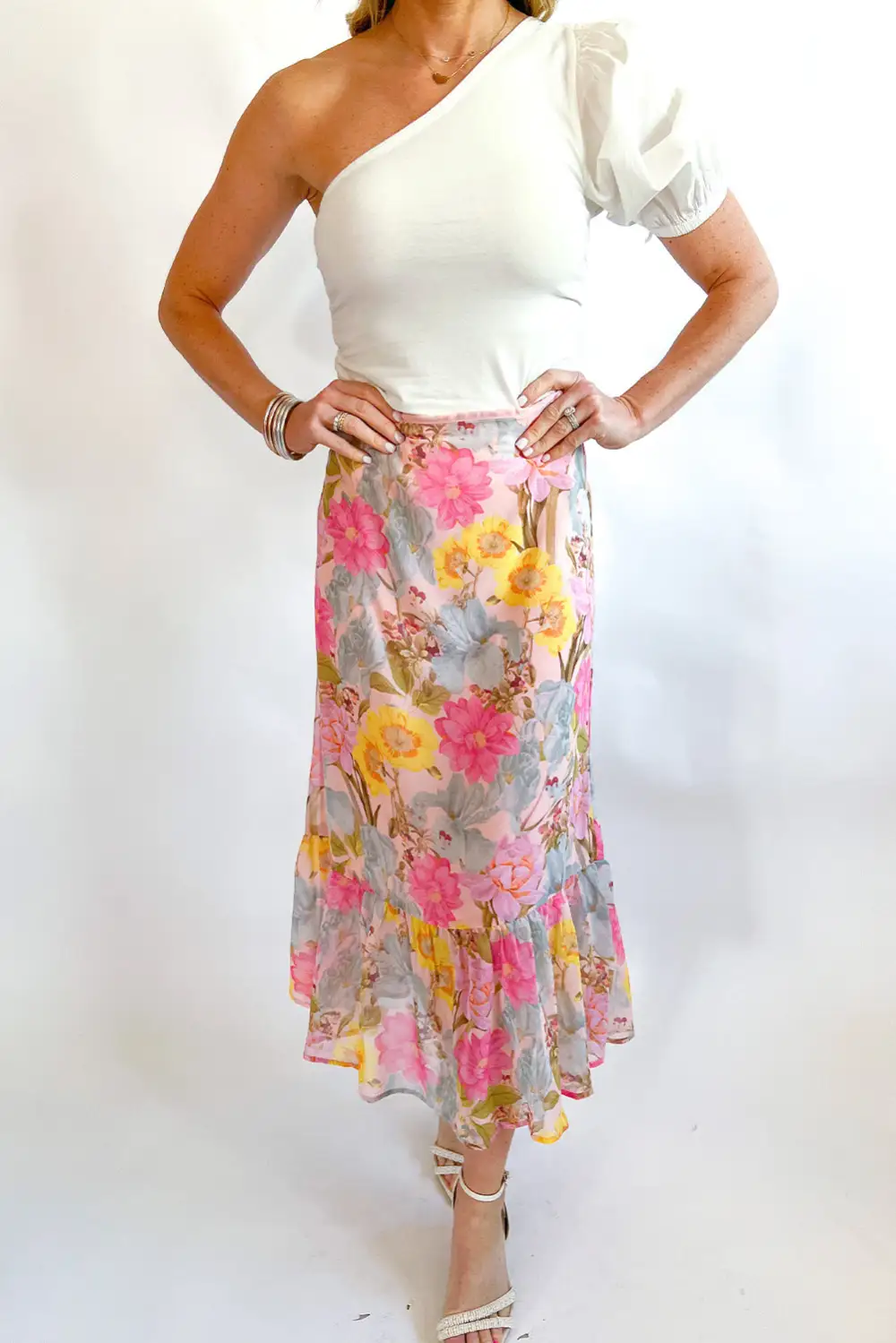 Midi Floral Ruffle Skirt