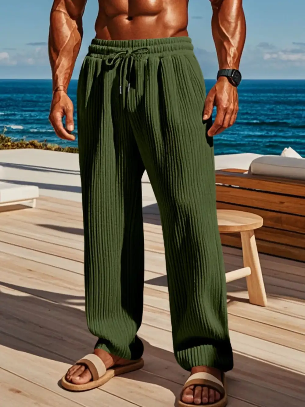Men's Full Size Ribbed Knit Wide Leg Pants