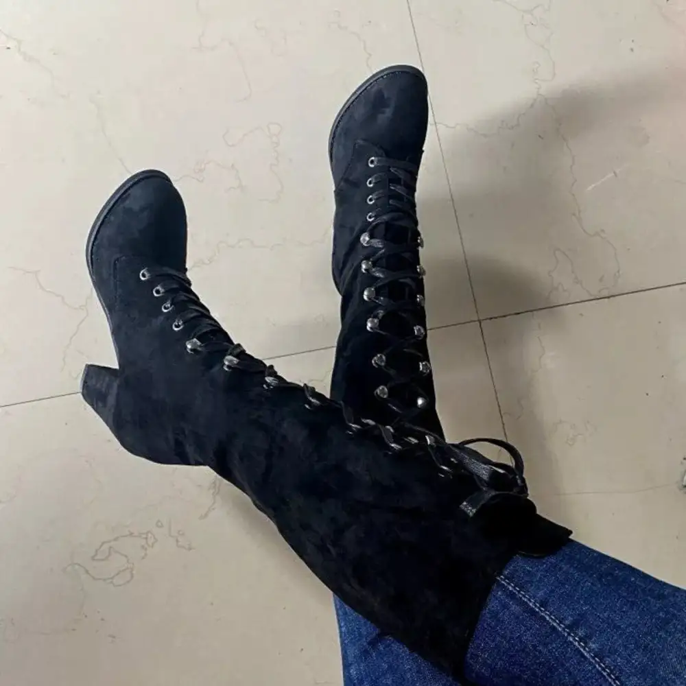 Refined Lace-Up Block Heel Boots