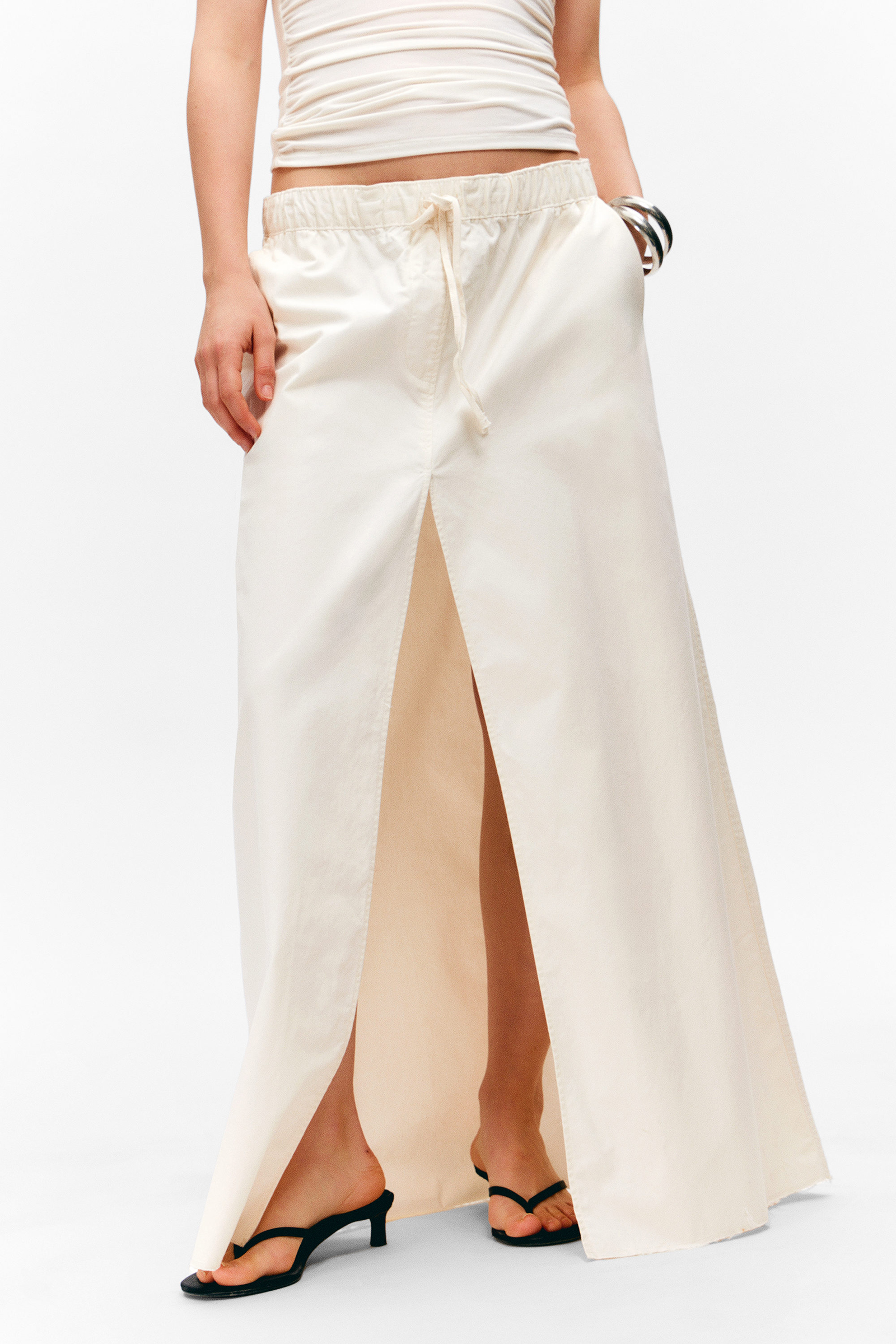 Slit Drawstring Maxi Skirt