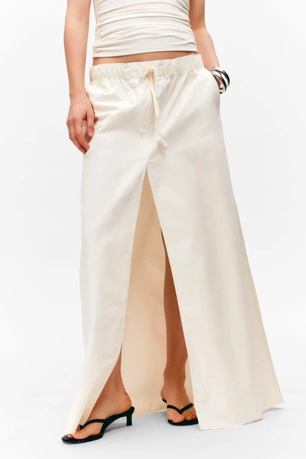 Slit Drawstring Maxi Skirt