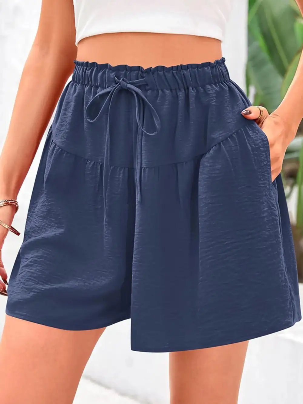 Full Size Casual Drawstring High Waist Relaxed Shorts