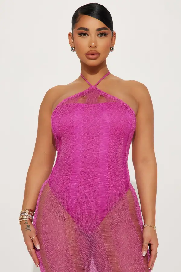 Tatiana Reflective Crochet Maxi Dress - Pink