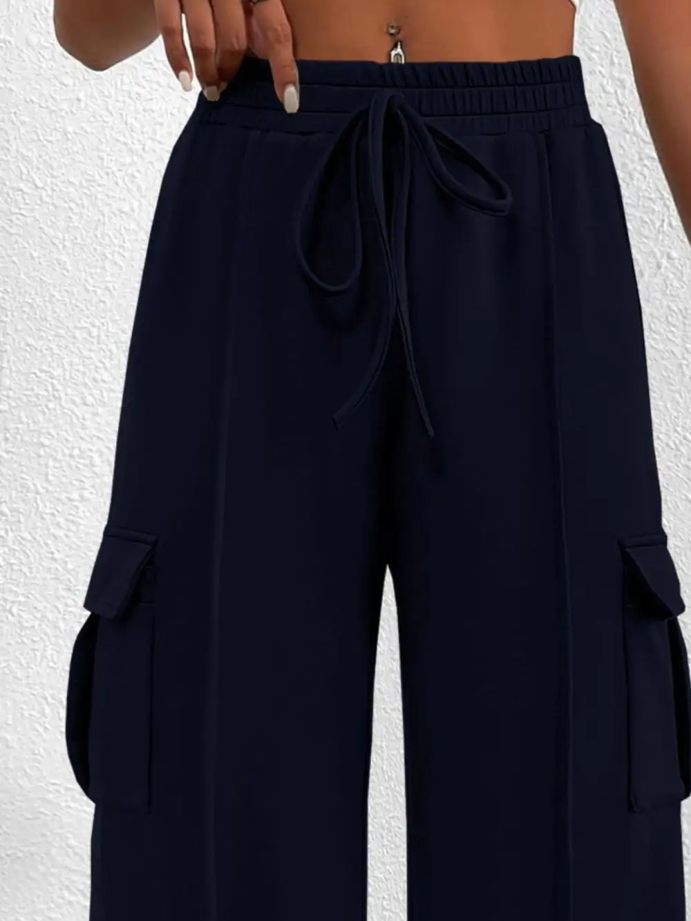 High Waist Cargo Pants With Drawstring