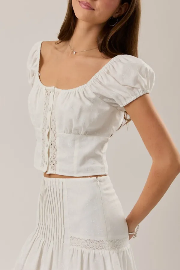 Lace Cap Sleeve Linen Top