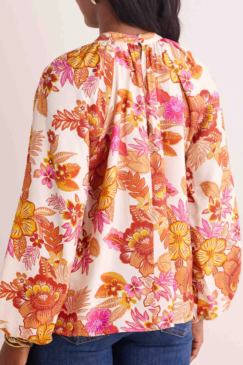 Floral Print Balloon Sleeve High Neck Blouse