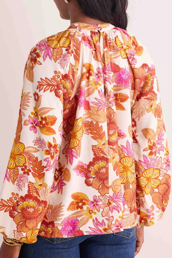 Floral Print Balloon Sleeve High Neck Blouse