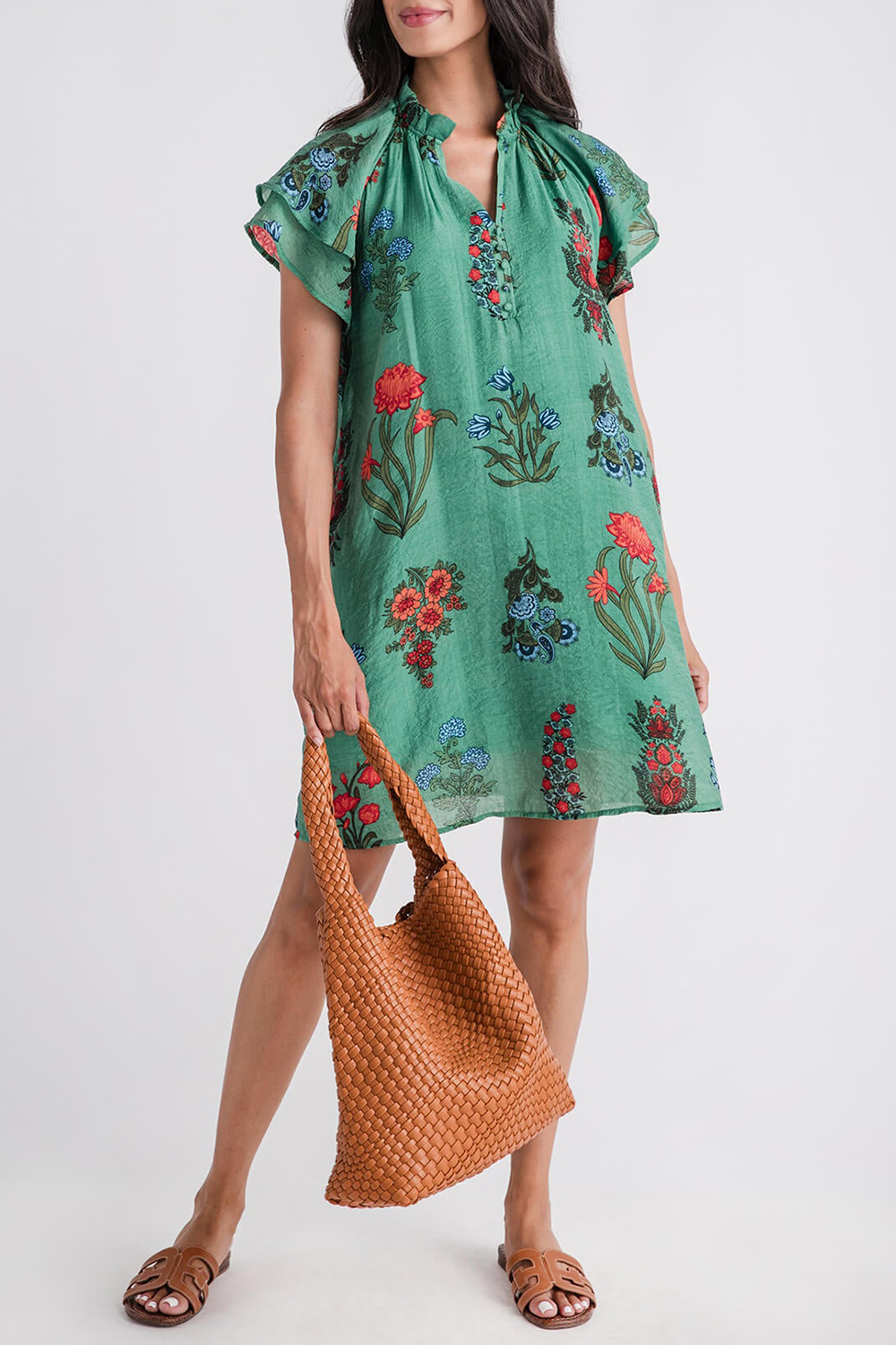 THML Medalion Printed Short Dress - emerald