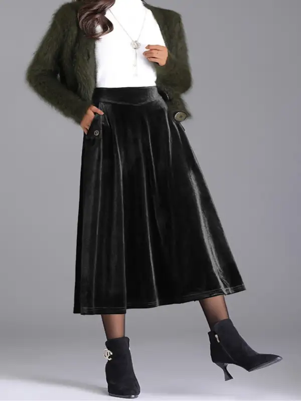Airy Button Front Line Detail Skirt