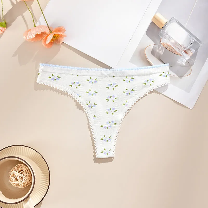 Plus Size Low Rise Lace Trim Breathable Thong Panty