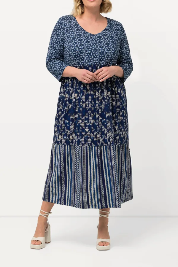 Geometric Printed Color Blocked Dress
