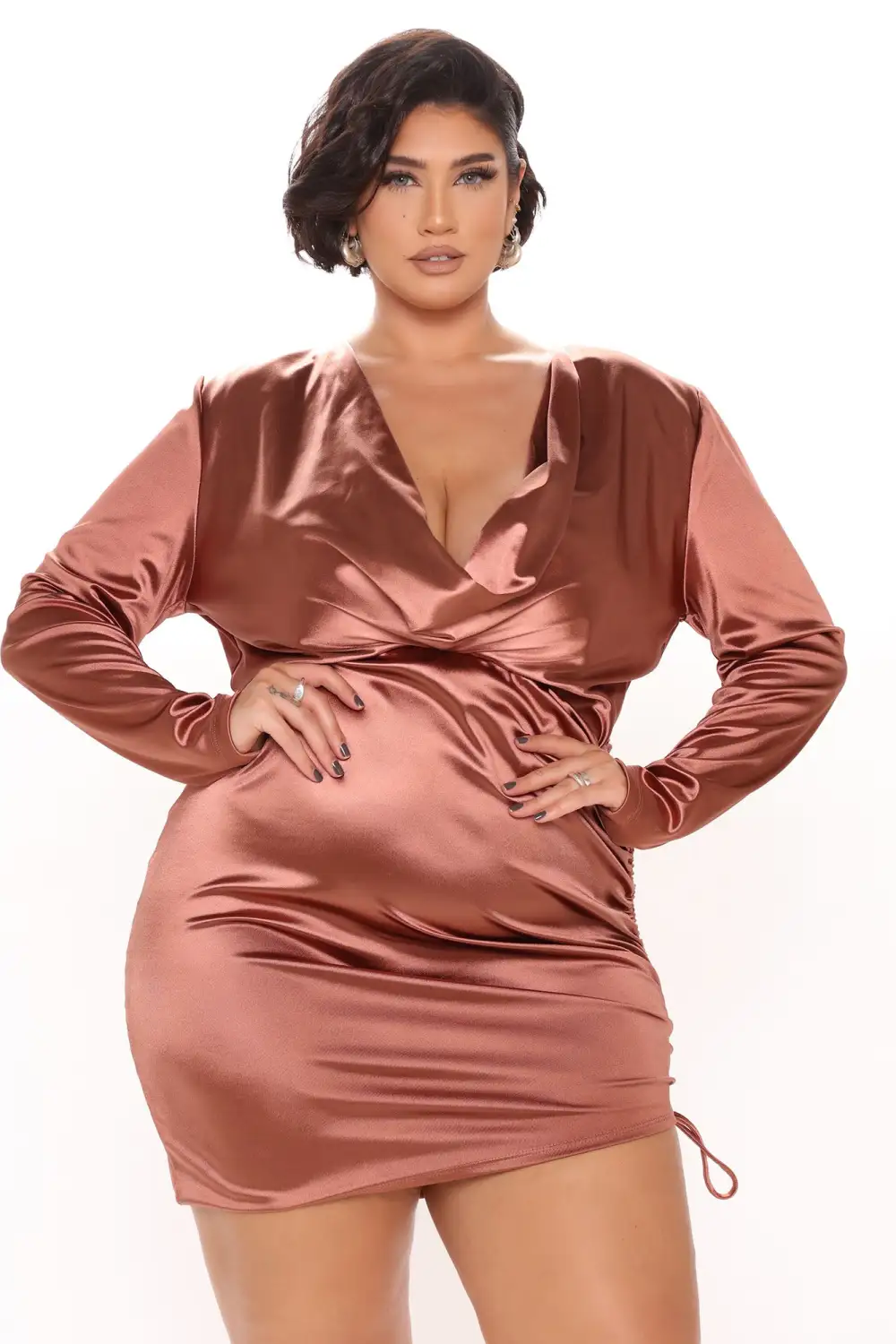 Satin Secrets Ruched Mini Dress - Rose