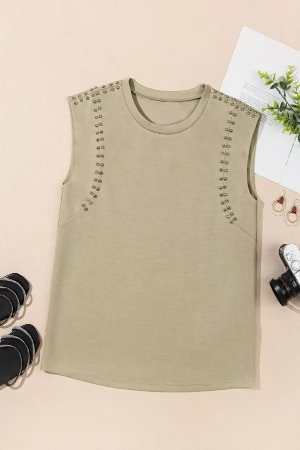 Studded Cap Sleeve Round Tee
