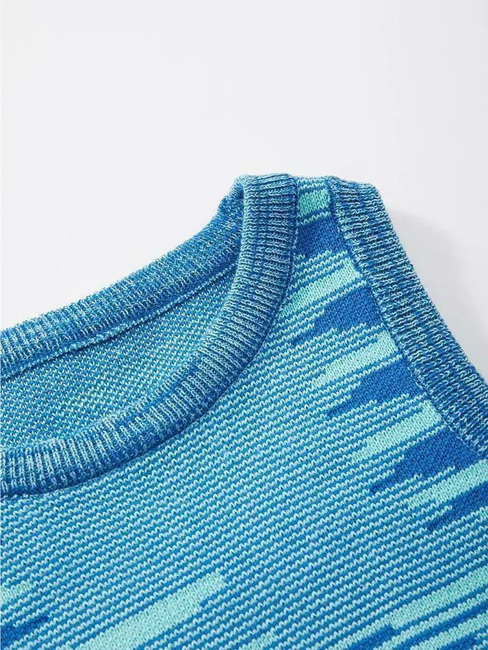 Crew-Neck Knit Jacquard Cropped Tank Top