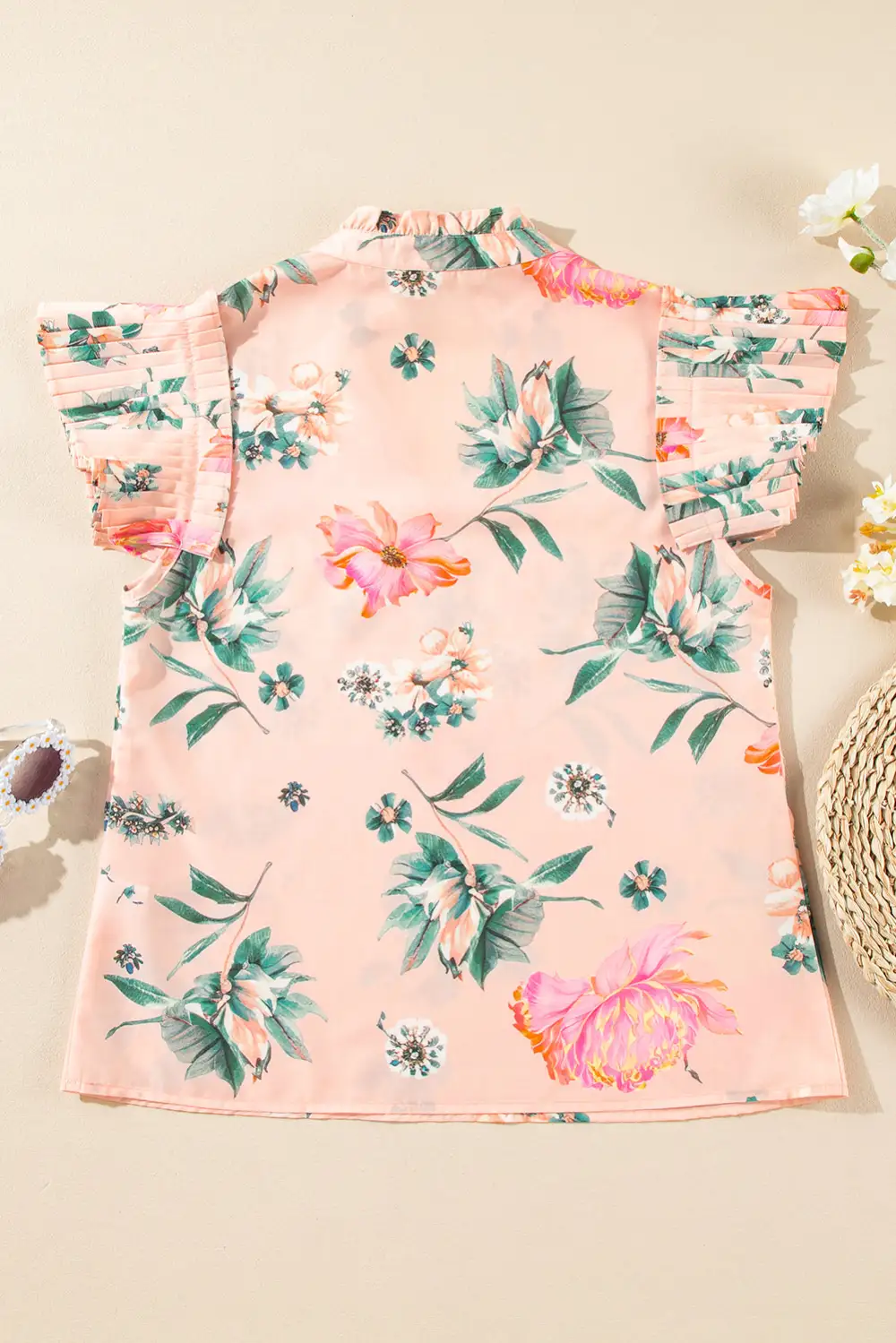 Floral Frilled Pleated Blouse