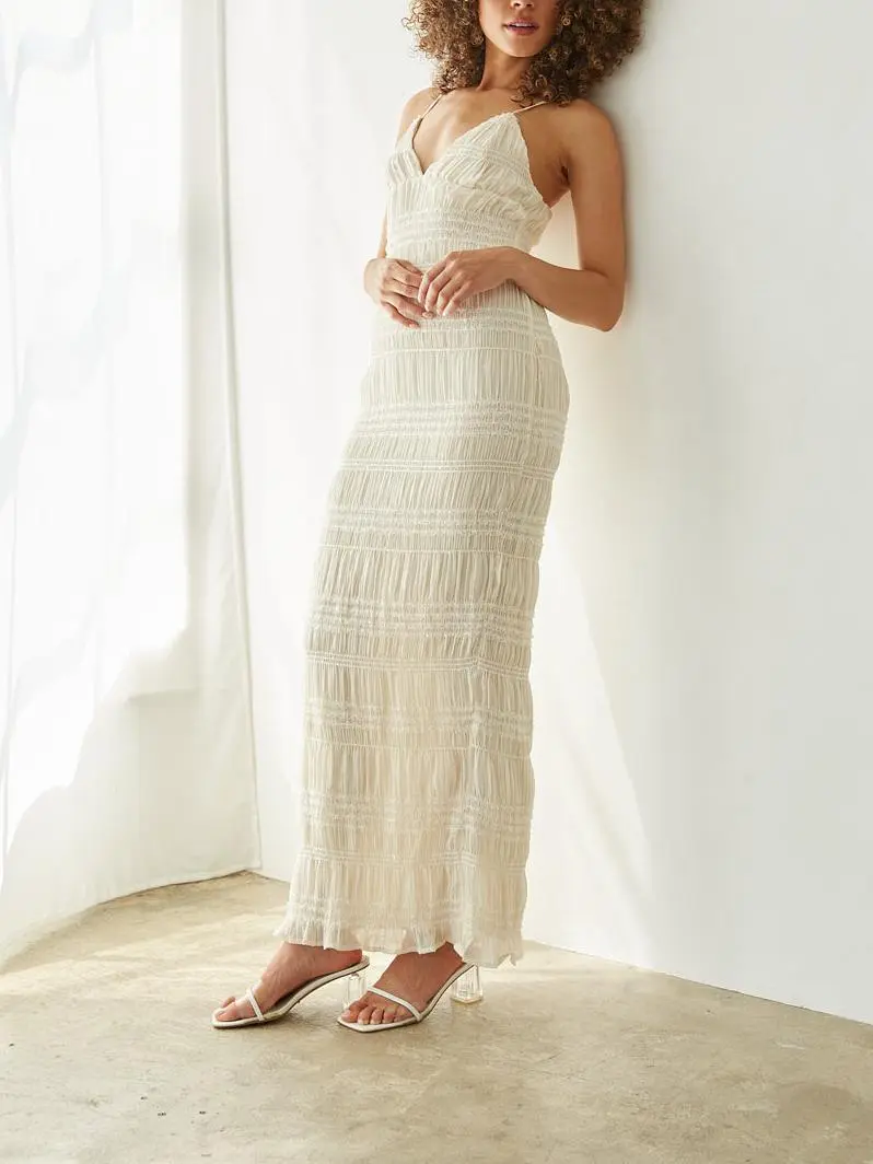 Smocked Ruffle Sequin Maxi Dress