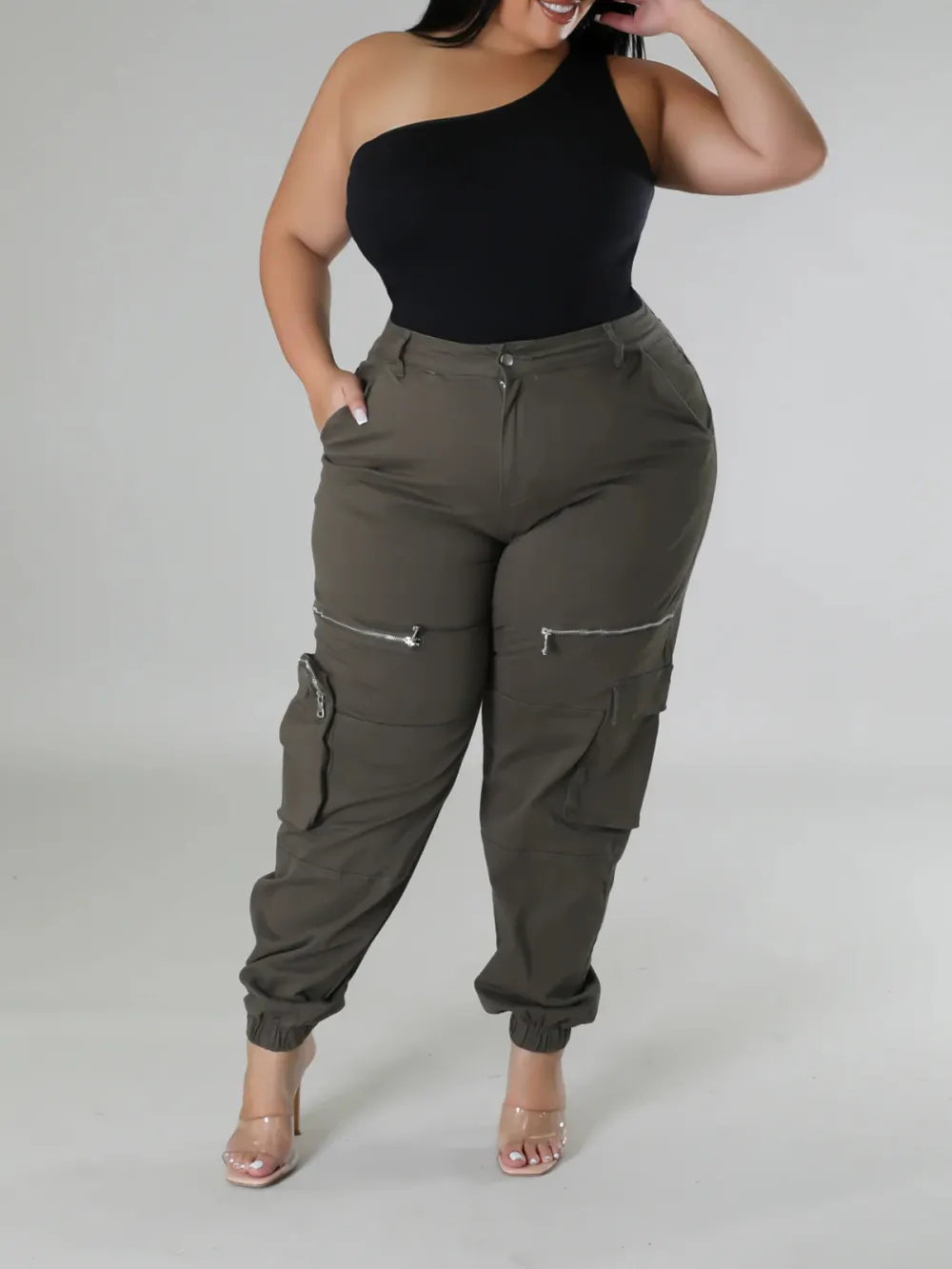 Plus-Size Fashion Women'S Solid Color Zipper Pants