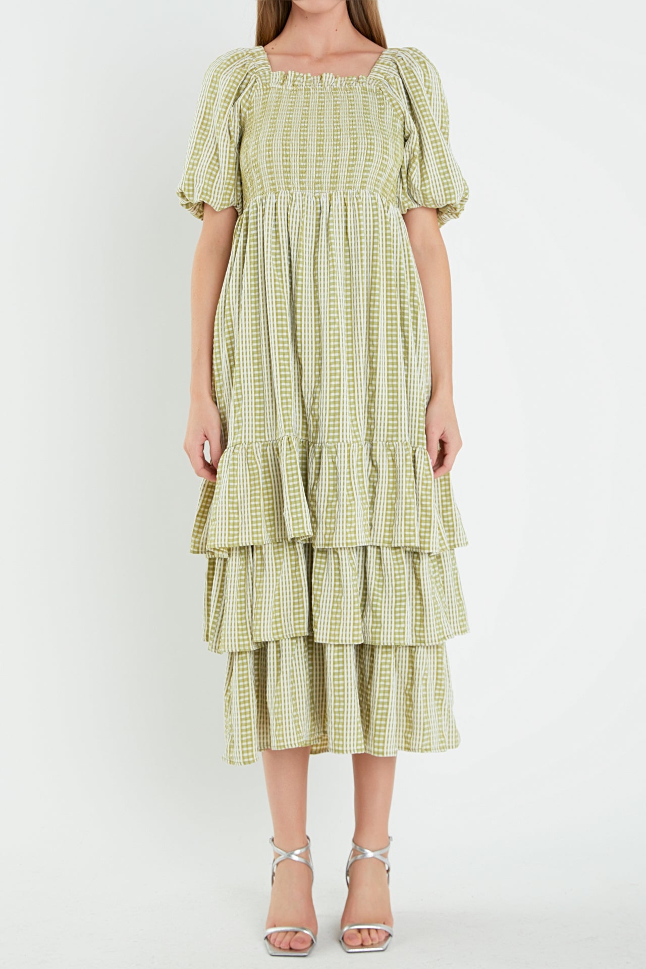 Gingham Striped Multi Tiered Maxi