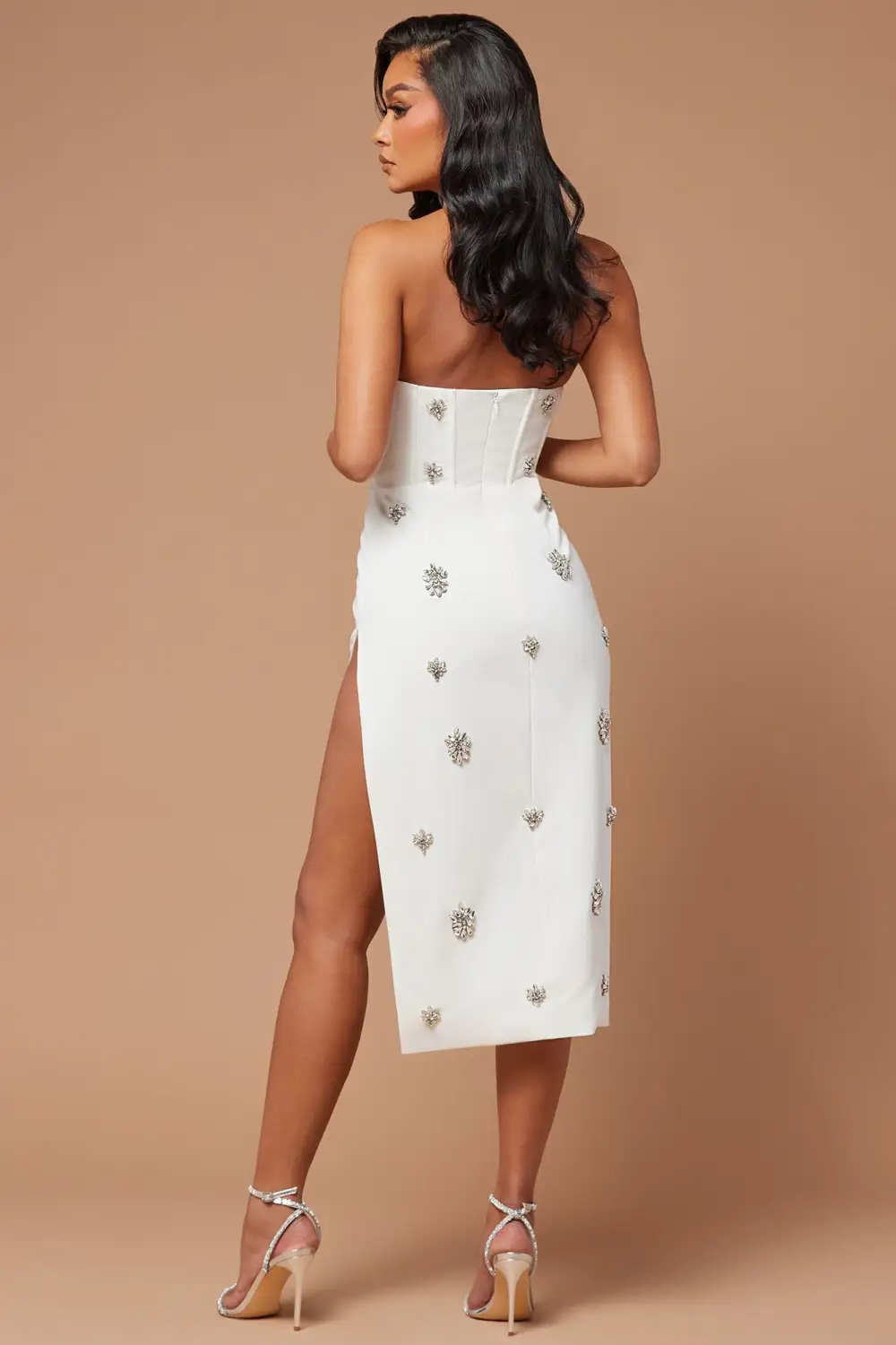 Liya Embellished Midi Dress - White