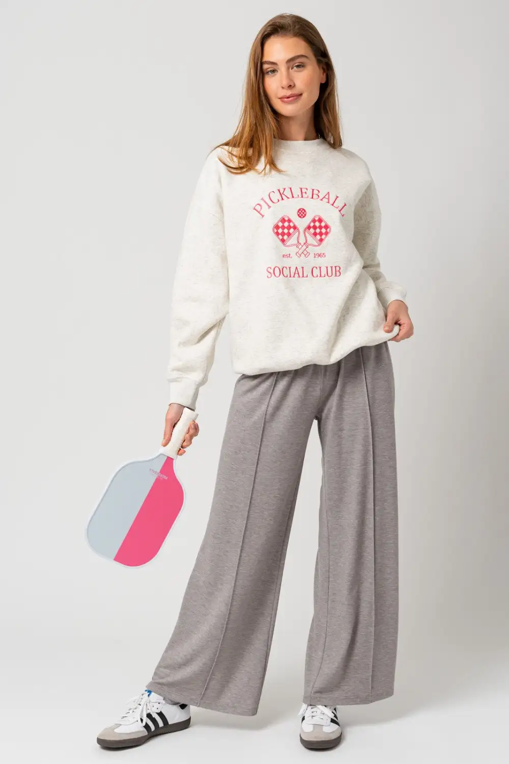 Pickleball Crewneck ? Grey/Pink