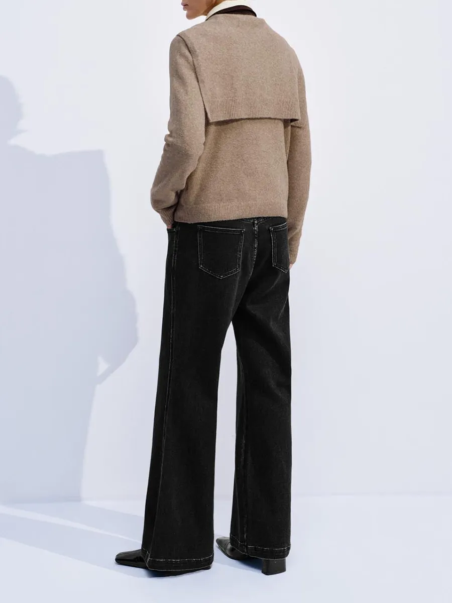 Ladies Black Casual Denim Flared Trousers