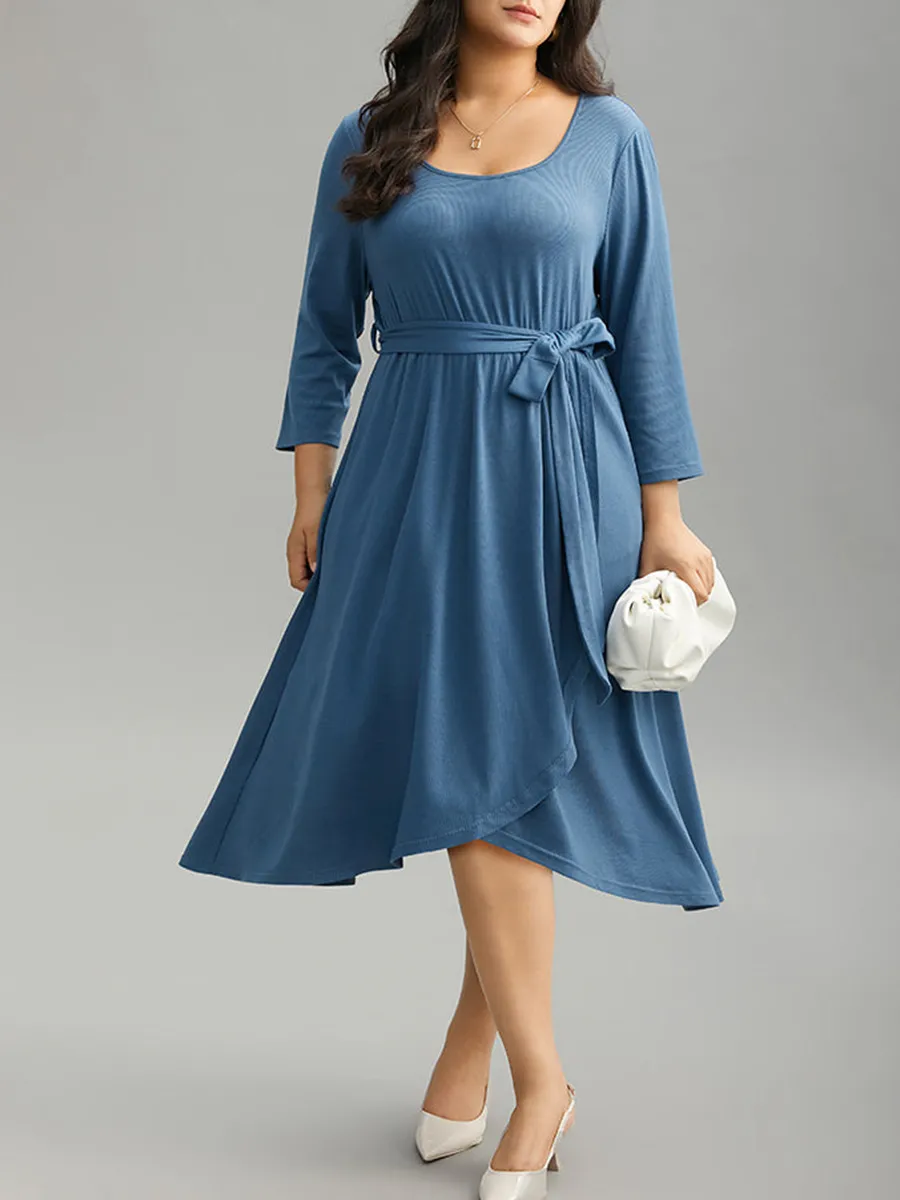 Elegant Cross-Stitching Plus-Size Women's Dress