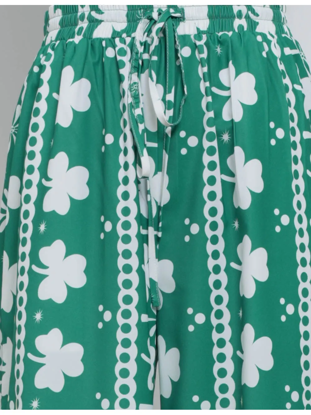 St Patrick Day Clover Elastic Waist Wide Leg Pants