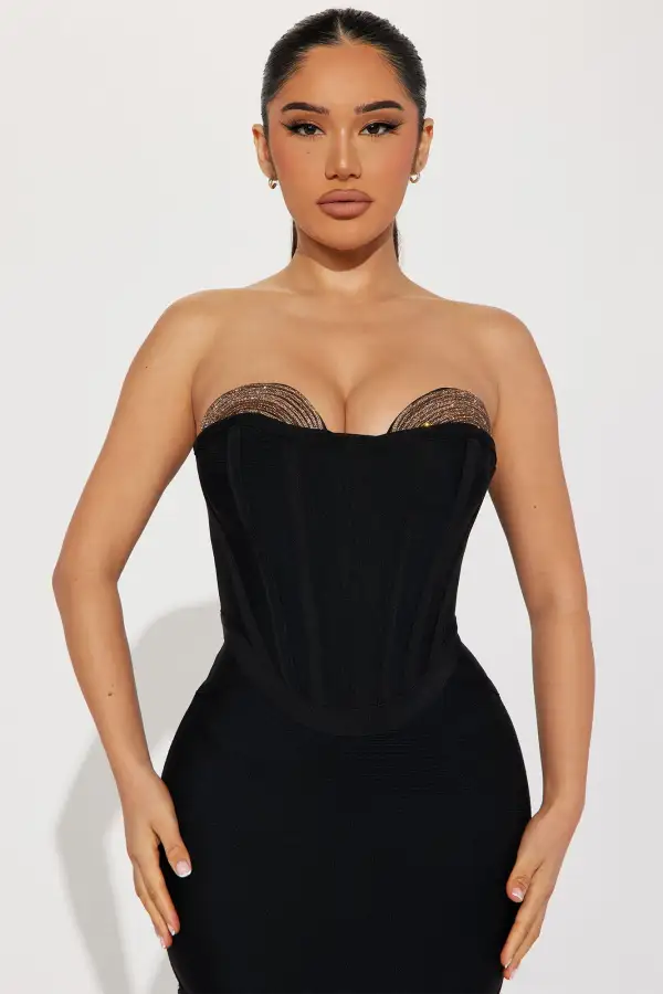 Gloria Bandage Embellished Gown - Black
