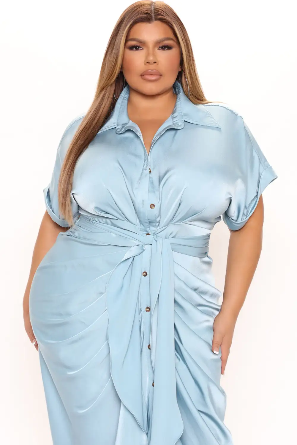 Stuck In The City Satin Midi Dress - Blue