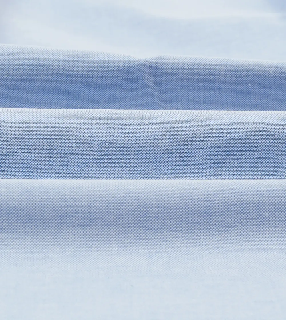 Lapel Plain Ice Blue Cotton Oxford Cloth Button-Down Shirt