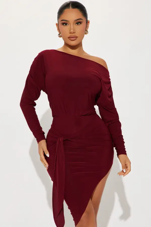 Karen Tied Up Midi Dress - Burgundy