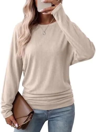 Women's Long Sleeve Ruffle Blouse, Fall Top, Lightweight Sweater