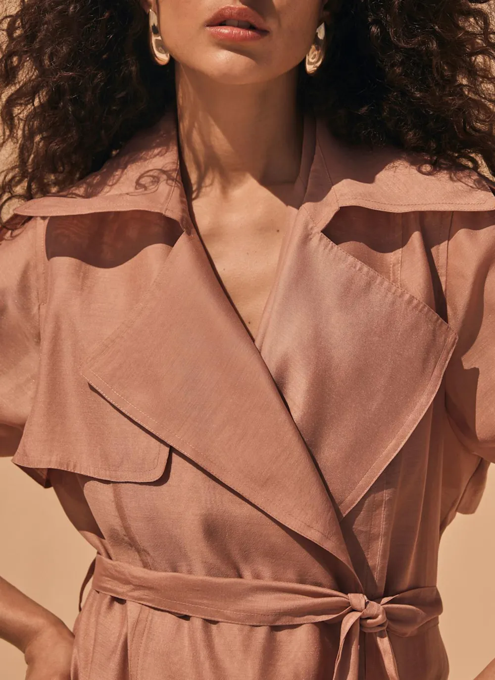 Casual Style Pink Sheer Organza Trench Coat