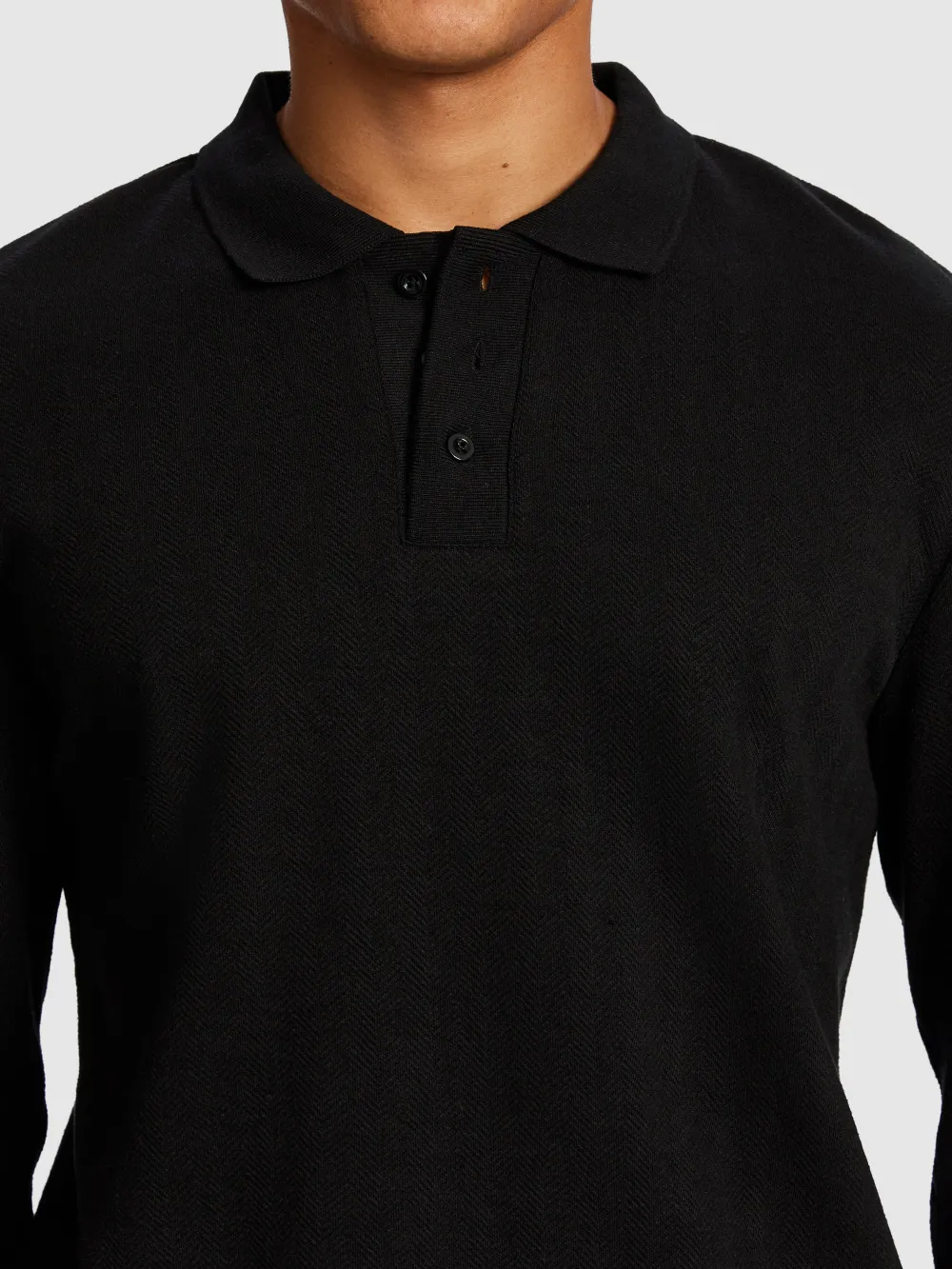Black Long Sleeve Knit Polo Shirt